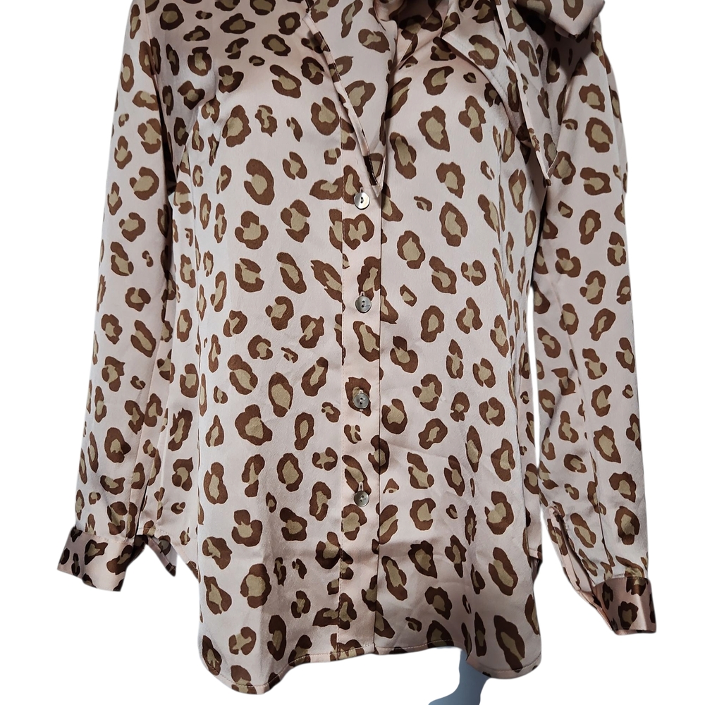Ann Taylor Animal Print Dress Up  Button Up Blouse - Brown and Cream Size